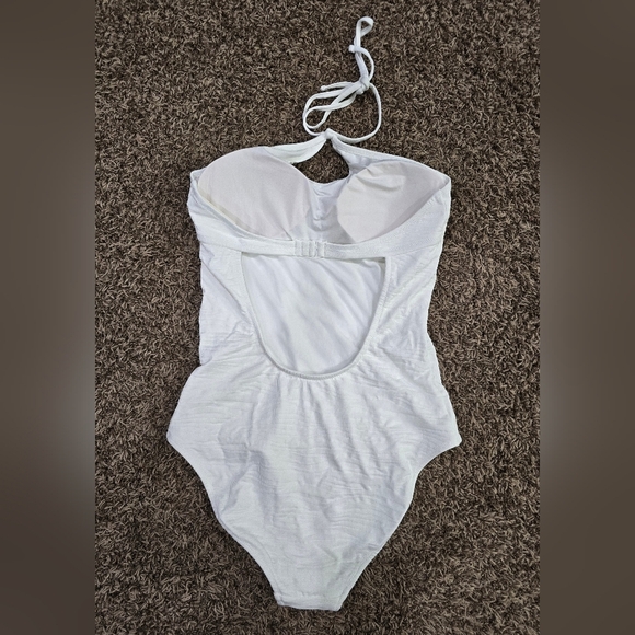 Aerie NWT Jacquard Halter One Piece Full Coverage Swimsuit White Size L Long - Picture 5 of 6